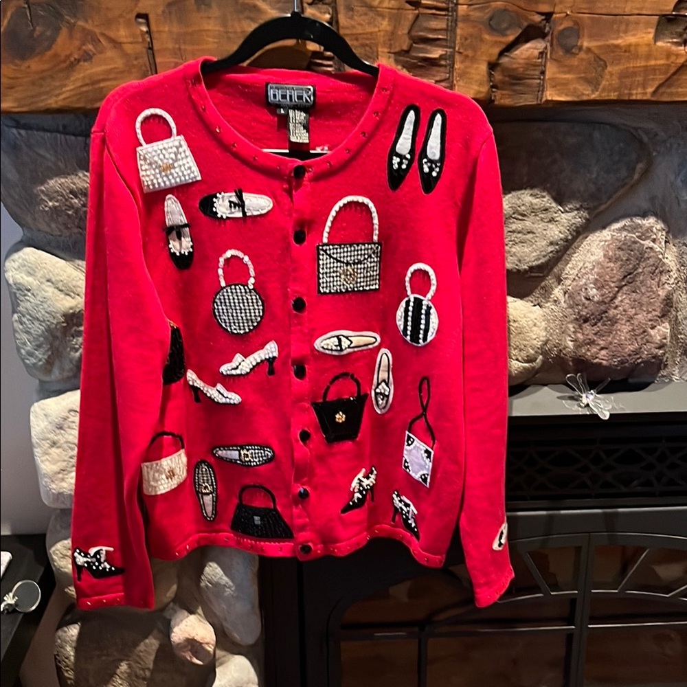 Berek by Takako Sakon "vintage shoes and bags" Red Embellished Women's Sweater